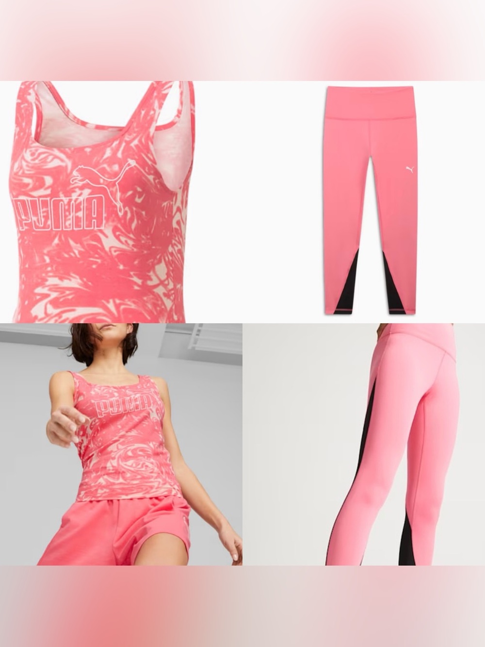 NWOT. Puma Pink Marble Print Tank Top with Pink & Black Leggings size medium